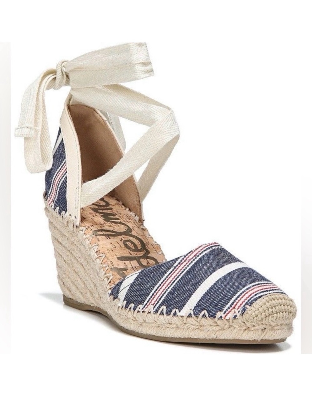 Sam Edelman Patsy Espadrille Lace-Up Wrap around wedge size 8 Fabric & Leather